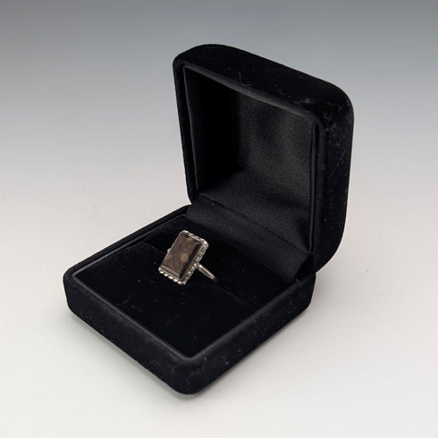 復古純銀印章戒指,棕色瑪瑙底座(14 號)